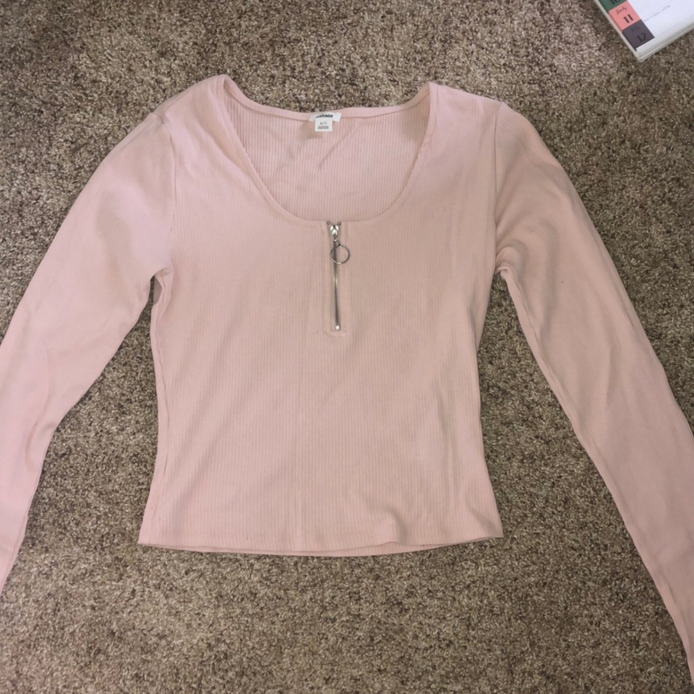Garage long sleeve pink zipper top